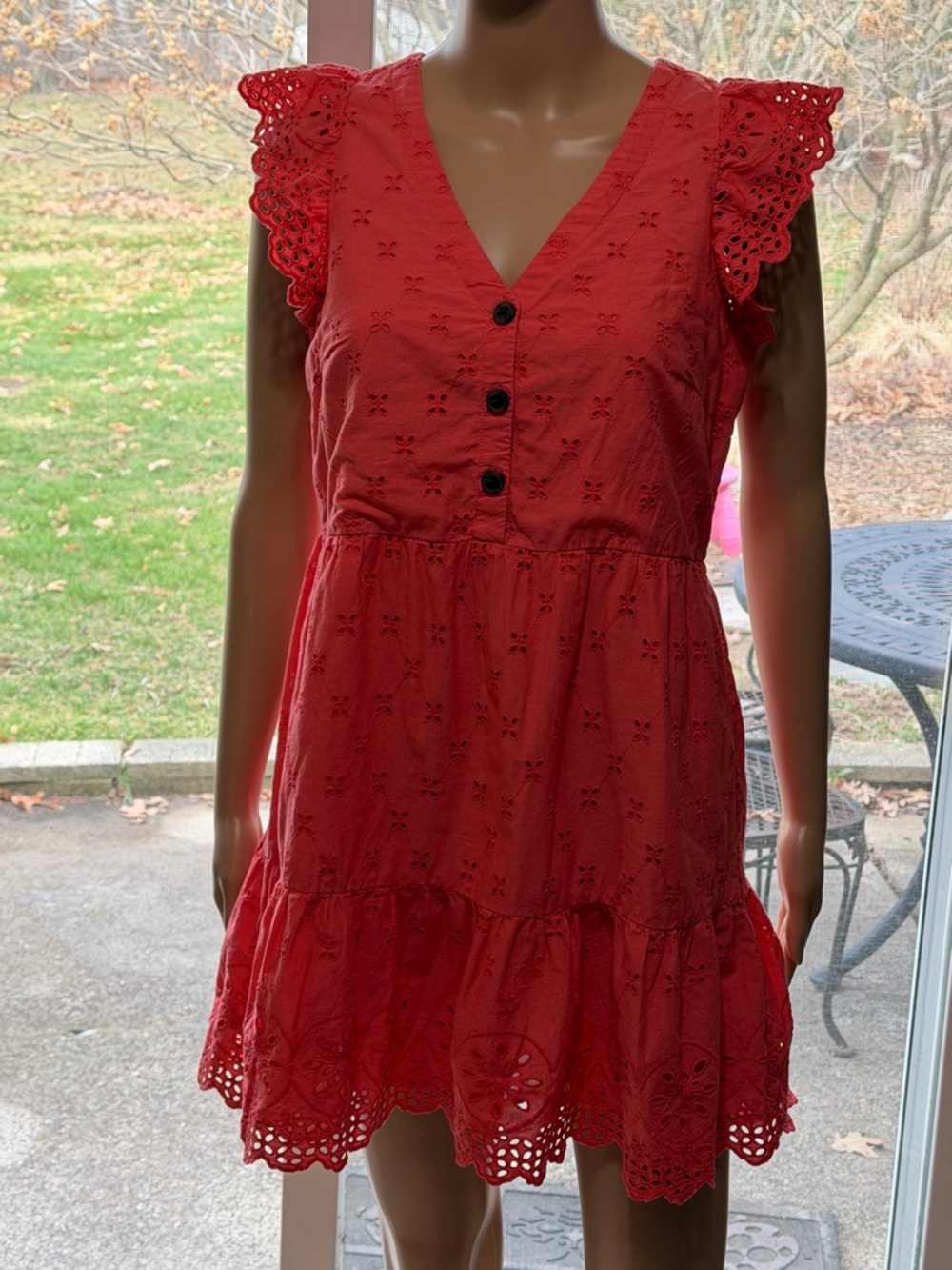 LOFT 100% Cotton Eyelet Button-Front Mini Dress, Fairy, Cottage, Beach, 2P